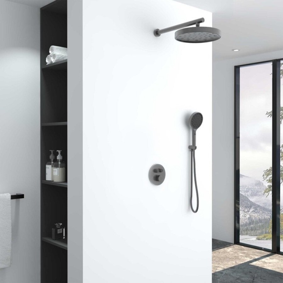 Душевая система Vincea Inspire VSFW-3I22MT2GM, термостатическая, на 2 потребителя, воронёная сталь, gunmetal