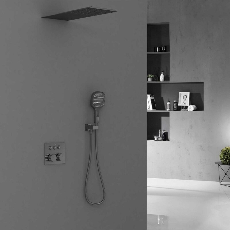 Душевая система Vincea VSFW-401TGM, термостатическая, с каскадным изливом, воронёная сталь, gunmetal