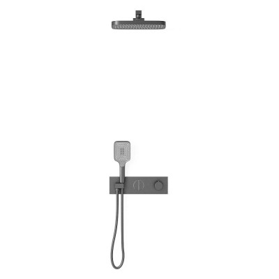 Душевая система Vincea, термостатическая, 2 потребителя, воронёная сталь, gunmetal, VSFW-422T1GM