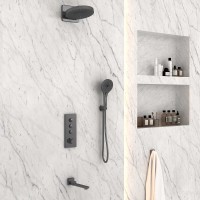 Душевая система Vincea Inspire VSFW-433TI1GM, термостатическая, на 3 потребителя, воронёная сталь, gunmetal