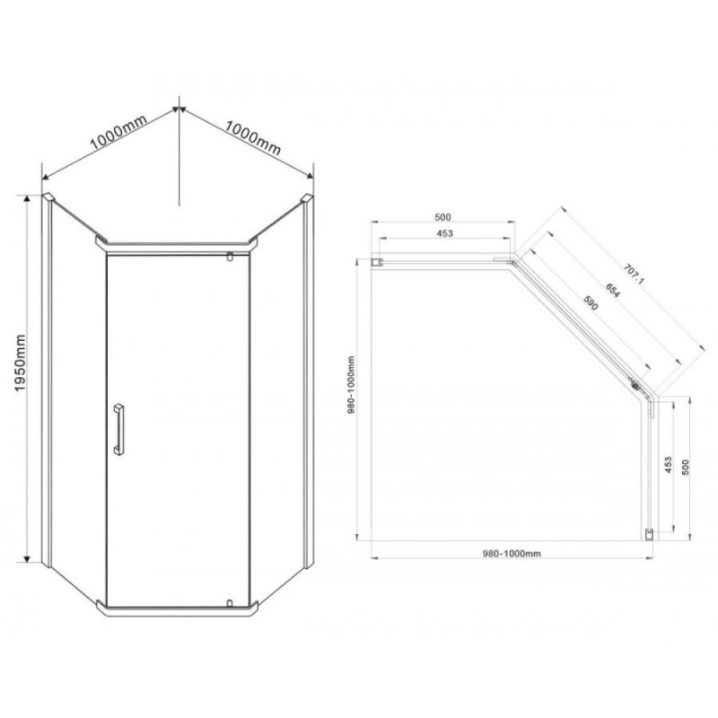 Душевой уголок Vincea Stresa VSP-1S 100 x 100 см пятиугольный, дверь распашная, стекло прозрачное, черный, VSP-1S100CLB