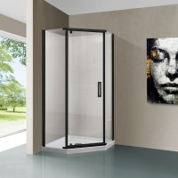 Душевой уголок Vincea Stresa VSP-1S 100 x 100 см пятиугольный, дверь распашная, стекло прозрачное, черный, VSP-1S100CLB