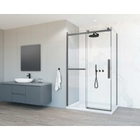 Душевой уголок Vincea Como Soft VSR-1CS1013CLGM, 130 x 100 см, стекло прозрачное, профиль вороненая сталь, gunmetal