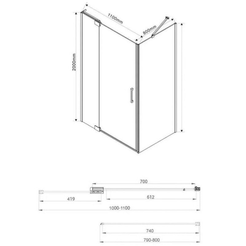 Душевой уголок Vincea Extra VSR-1E 100/110 x 80 см, стекло прозрачное, профиль хром, VSR-1E101180CL