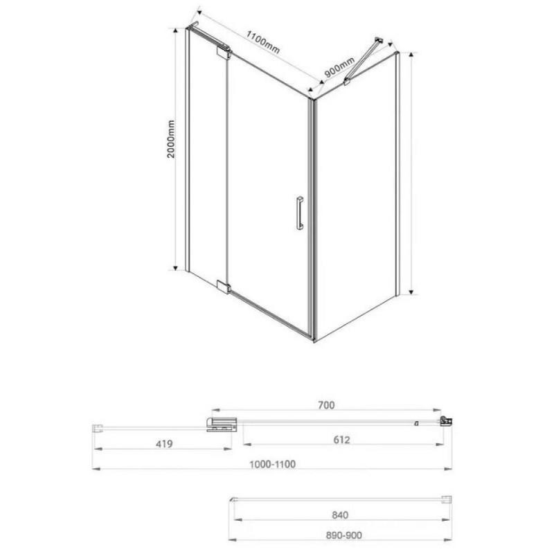 Душевой уголок Vincea Extra VSR-1E 100/110 x 90 см, стекло прозрачное, профиль хром, VSR-1E101190CL