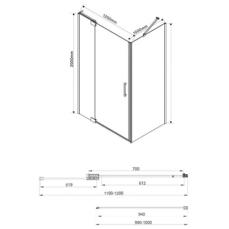 Душевой уголок Vincea Extra VSR-1E 110/120 x 100 см, стекло прозрачное, профиль хром, VSR-1E111210CL