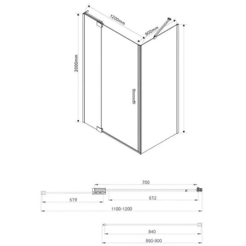 Душевой уголок Vincea Extra VSR-1E 110/120 x 90 см, стекло прозрачное, профиль хром, VSR-1E111290CL