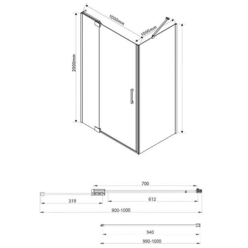 Душевой уголок Vincea Extra VSR-1E 90/100 x 100 см, стекло прозрачное, профиль хром, VSR-1E901010CL