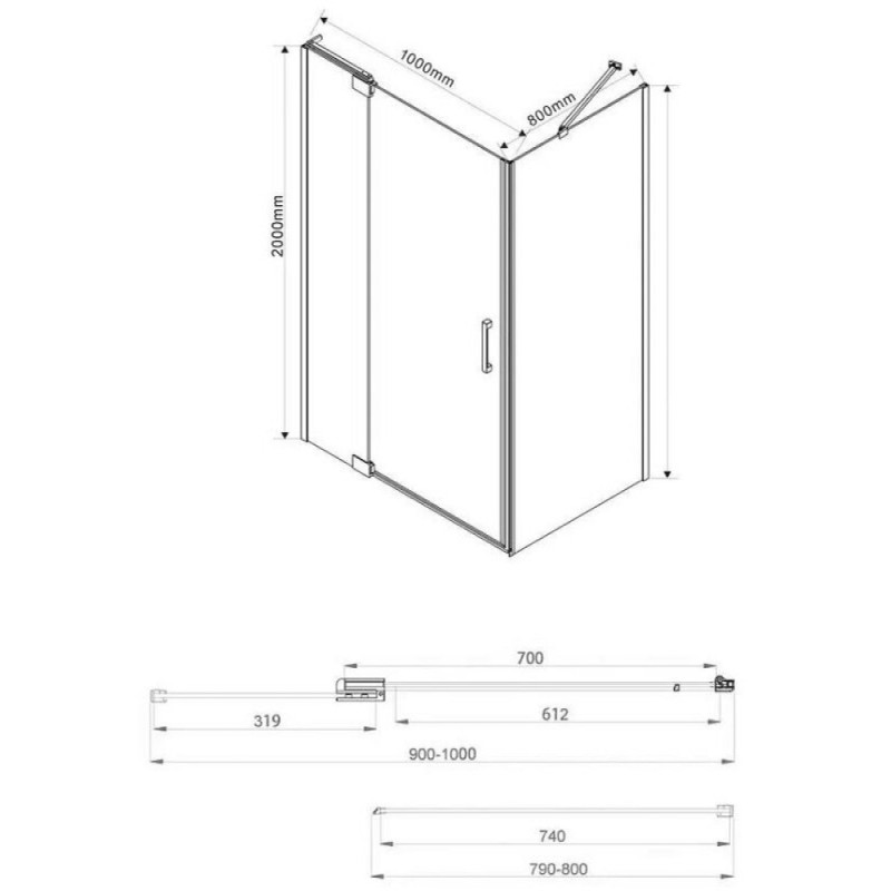 Душевой уголок Vincea Extra VSR-1E 90/100 x 80 см, стекло прозрачное, профиль хром, VSR-1E901080CL