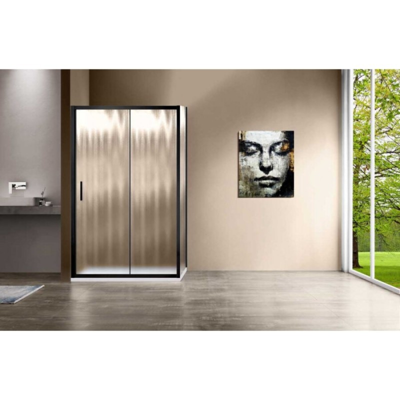 Душевой уголок Vincea Garda 120 x 90 см, прямоугольный, дверь раздвижная, стекло шиншилла, профиль черный, VSR-1G9012CHB