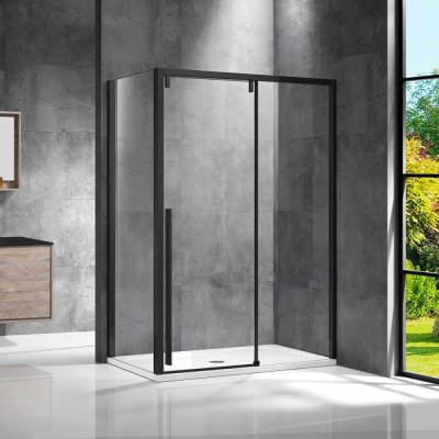 Душевой уголок Vincea Lugano VSR-1L-1 120 x 80 см прямоугольный, дверь раздвижная, стекло прозрачное, черный, VSR-1L8012CLB-1