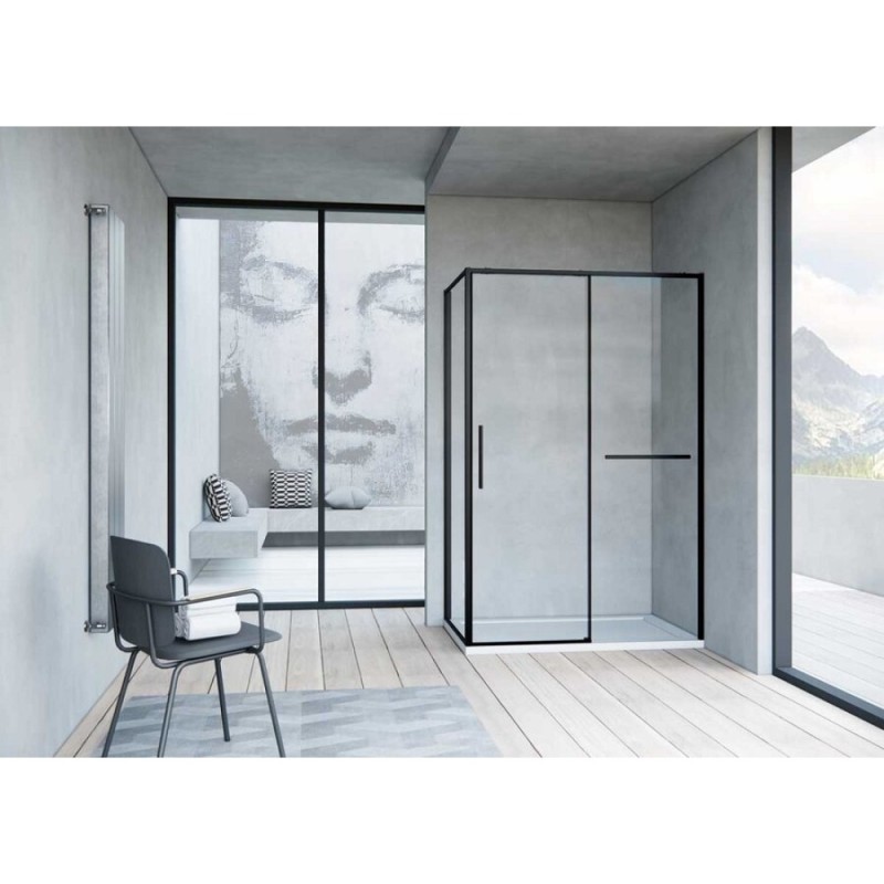 Душевой уголок Vincea Slim Soft, 120 x 100 x 200 см, прямоугольный, стекло прозрачное, профиль черный, VSR-1SS1012CLB