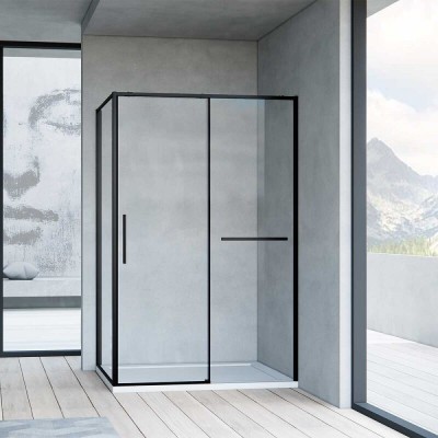 Душевой уголок Vincea Slim Soft, 140 x 100 x 200 см, прямоугольный, стекло прозрачное, профиль черный, VSR-1SS1014CLB