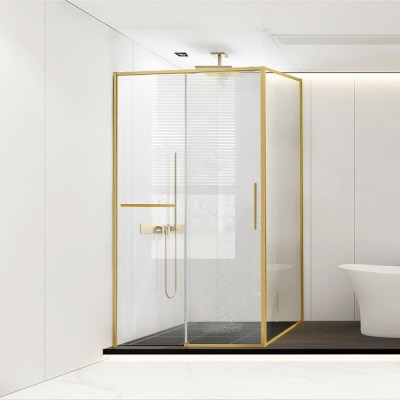 Душевой уголок Vincea Slim Soft, 120 x 90 см, стекло прозрачное, профиль брашированное золото, VSR-1SS9012CLG