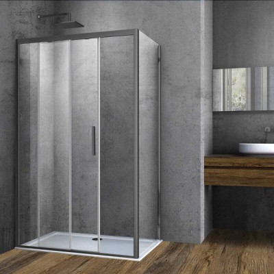 Душевой уголок Vincea Soft VSR-3SO8015CLGM, 150 x 80 см, стекло прозрачное, профиль вороненая сталь, gunmetal