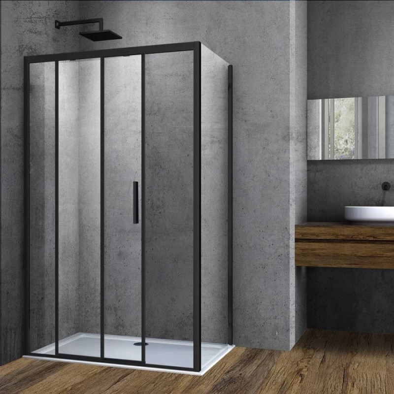 Душевой уголок Vincea Soft VSR-3SO 120 x 90 см прямоугольный, дверь раздвижная, стекло прозрачное, черный, VSR-3SO9012CLB