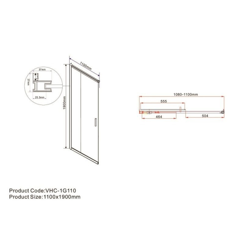 Душевой уголок Vincea Garda VSS-1G1011CLG, 110 x 100 см, стекло прозрачное, профиль золото брашированное
