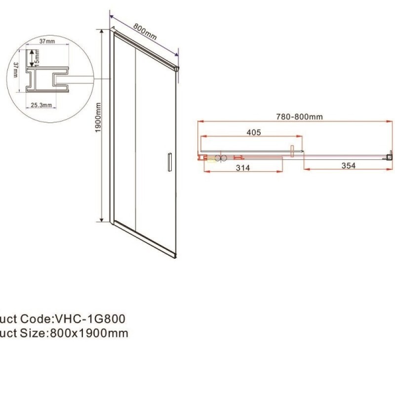 Душевой уголок Vincea Garda VSS-1G8010CLG, 100 x 80 см, стекло прозрачное, профиль золото брашированное