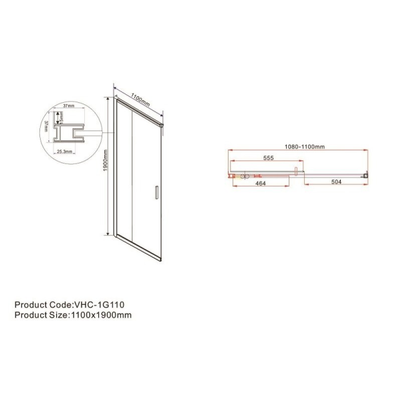 Душевой уголок Vincea Garda VSS-1G8011CLG, 110 x 80 см, стекло прозрачное, профиль золото брашированное