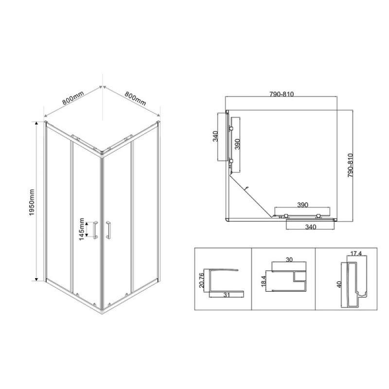 Душевой уголок Vincea City, 80 x 80 см, стекло текстурное, профиль хром, VSS-5CT800MT