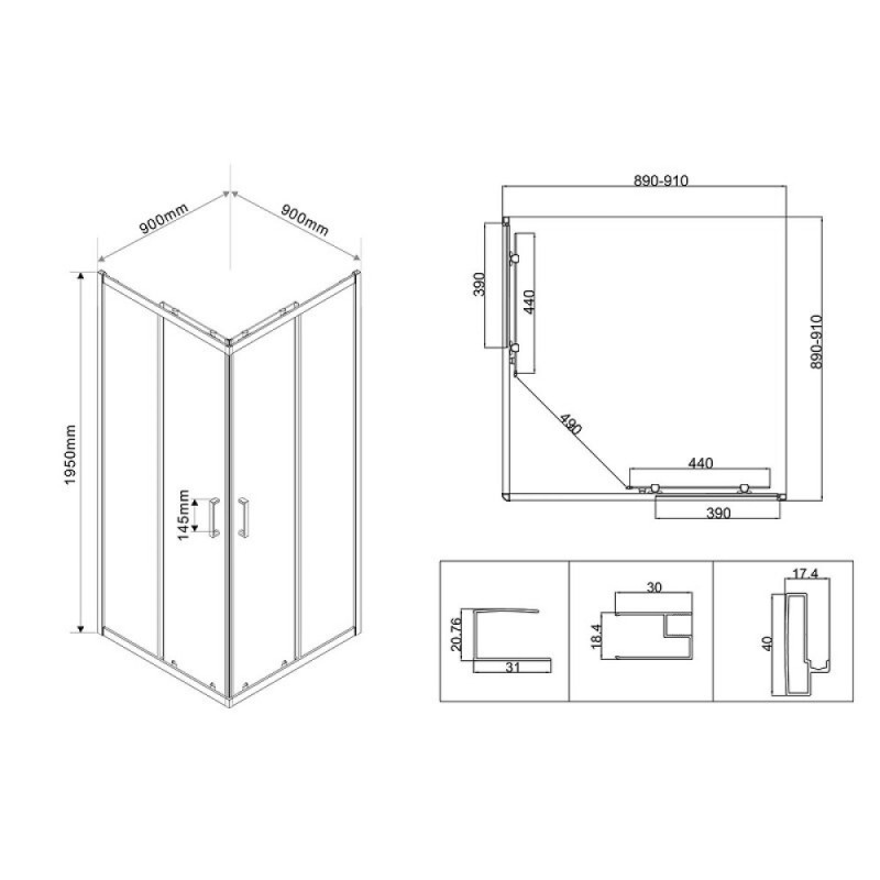 Душевой уголок Vincea City, 90 x 90 см, стекло текстурное, профиль хром, VSS-5CT900MT