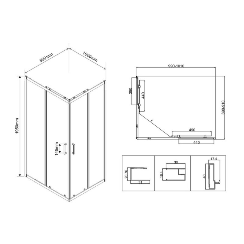 Душевой уголок Vincea City, 100 x 90 см, стекло прозрачное, профиль хром, VSS-5CT9010CL
