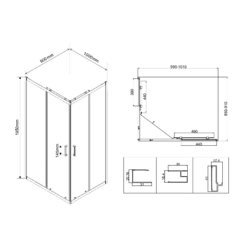 Душевой уголок Vincea City VSS-5CT9010MT, 100 x 90 см, стекло текстурное, профиль хром