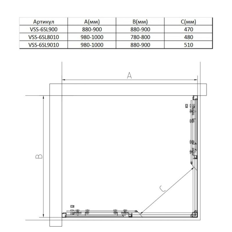 Душевой уголок Vincea Slim VSS-6SL900CL, 90 x 90 см, стекло прозрачное, профиль хром