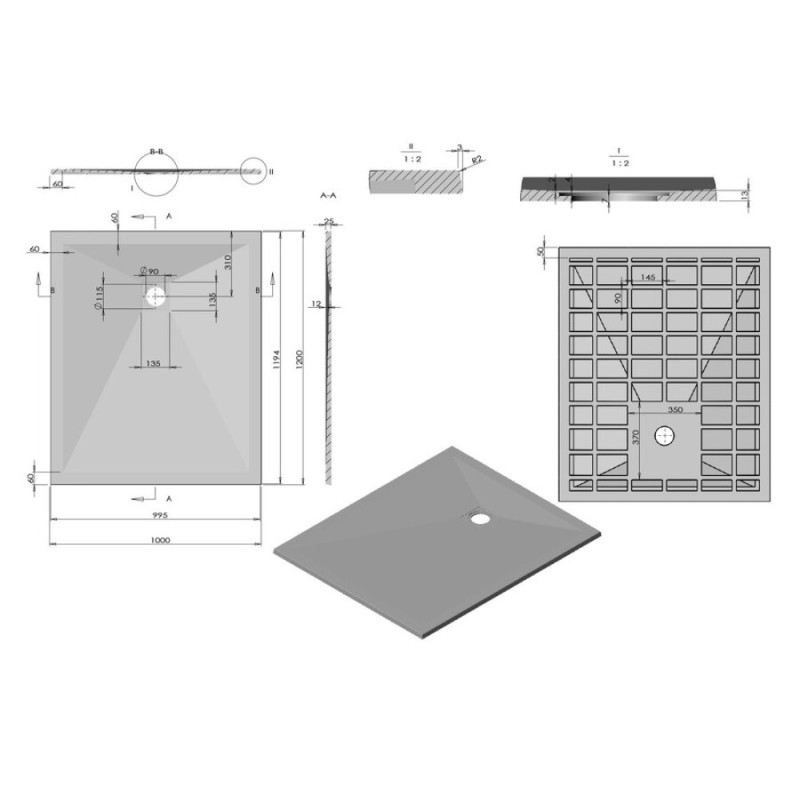 Душевой поддон Vincea 120 x 100 x 2.5 см, антрацит, VST-4SR1012A