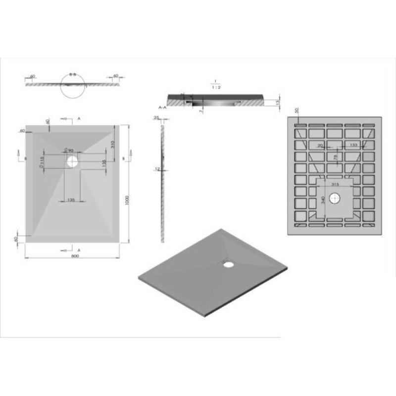 Душевой поддон Vincea 100 x 80 x 2.5 см, серый, VST-4SR8010G