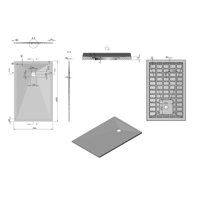 Душевой поддон Vincea VST-4SR 140 х 90 см, прямоугольный, серый, VST-4SR9014G