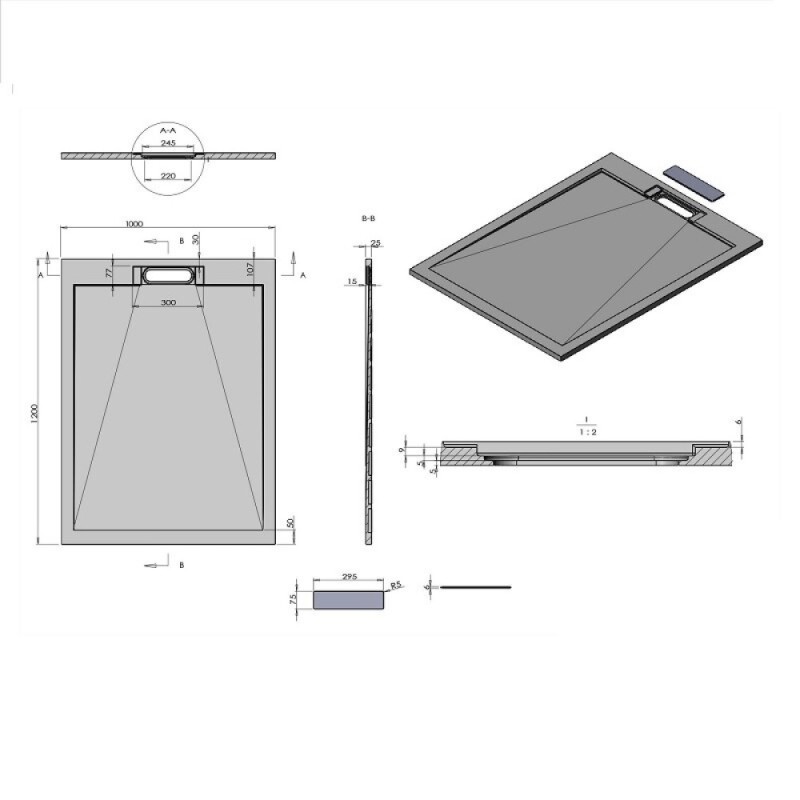 Душевой поддон Vincea VST-4SRL1012G, 120 x 100 x 2.5 см, цвет серый матовый