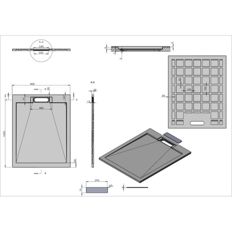 Душевой поддон Vincea VST-4SRL 100 х 80 см, прямоугольный, антрацит, VST-4SRL8010A