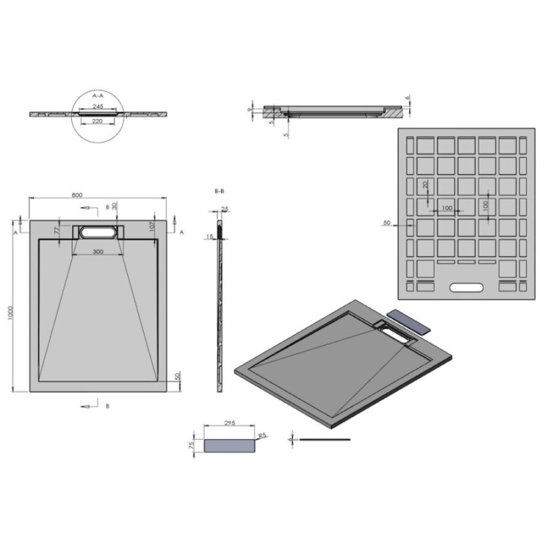 Душевой поддон Vincea VST-4SRL 100 х 80 см, прямоугольный, серый, VST-4SRL8010G