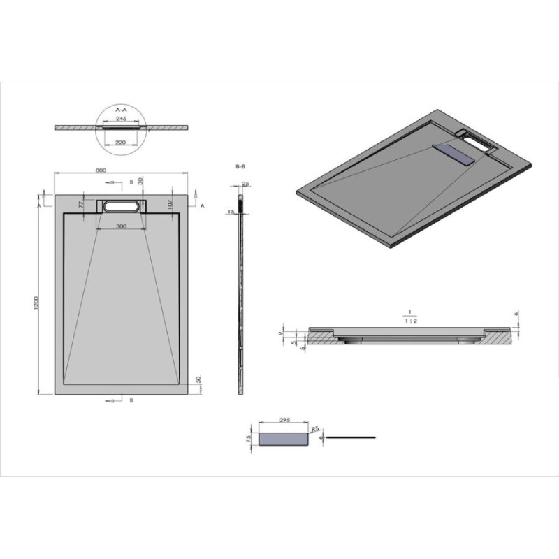 Душевой поддон Vincea VST-4SRL 120 х 80 см, прямоугольный, серый, VST-4SRL8012G