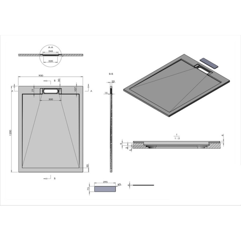 Душевой поддон Vincea VST-4SRL 120 х 90 см, прямоугольный, серый, VST-4SRL9012G