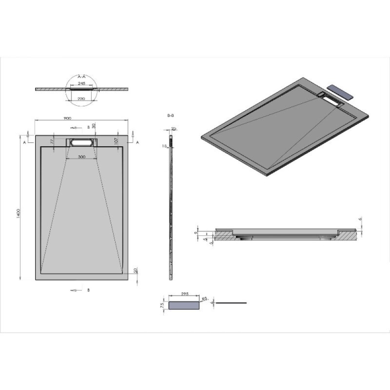 Душевой поддон Vincea VST-4SRL9014A, 140 x 90 см, прямоугольный, искусственный камень, антрацит