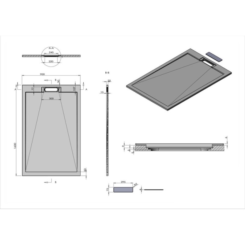 Душевой поддон Vincea 160 x 90 x 2.5 см, белый матовый, VST-4SRL9016W