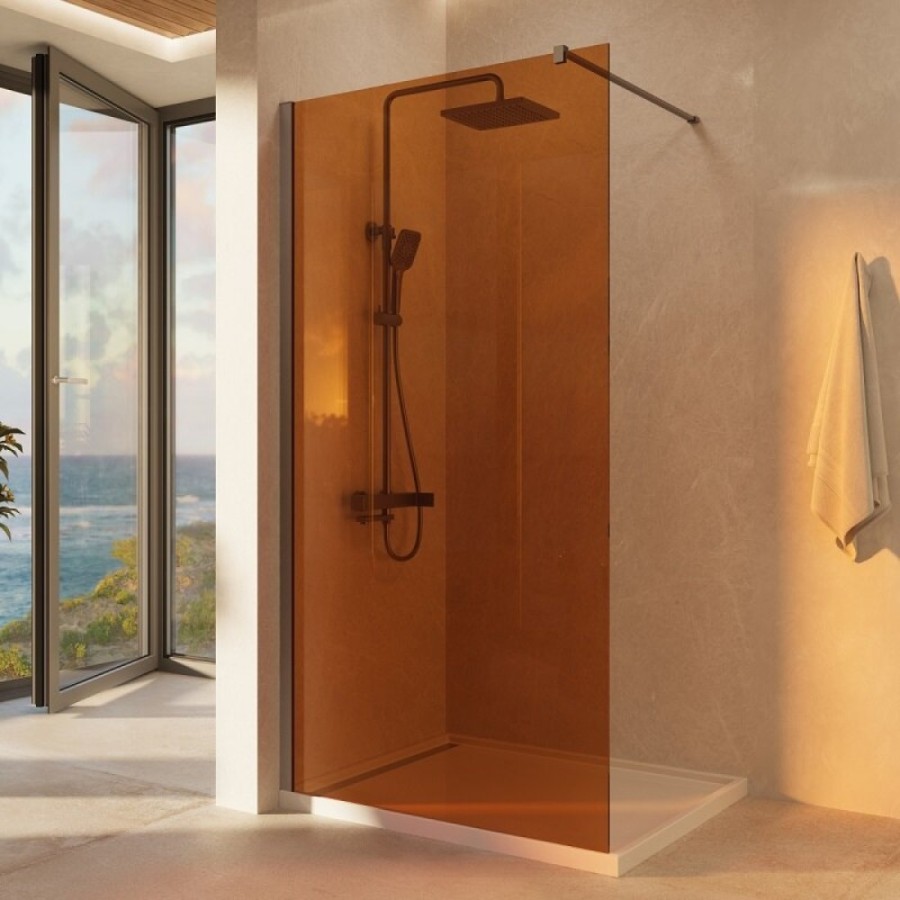 Душевая стенка Vincea Walk-In VSW-1H100GSGM, 100 см со свободным входом, стекло янтарь, профиль вороненая сталь