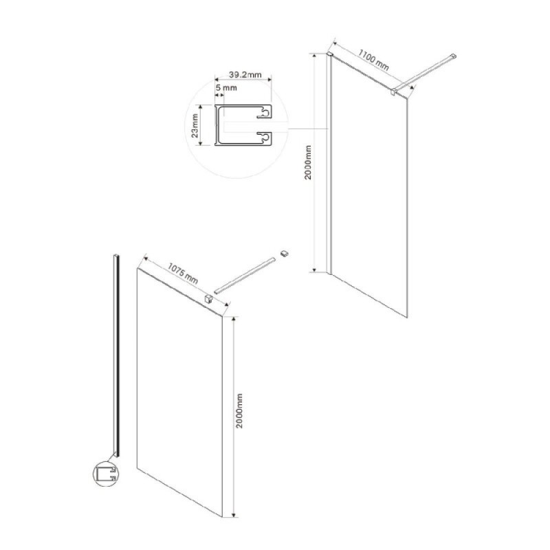 Душевая стенка со свободным входом Vincea Walk-In VSW-1H110CGB, 110 см, стекло тонированное, профиль черный