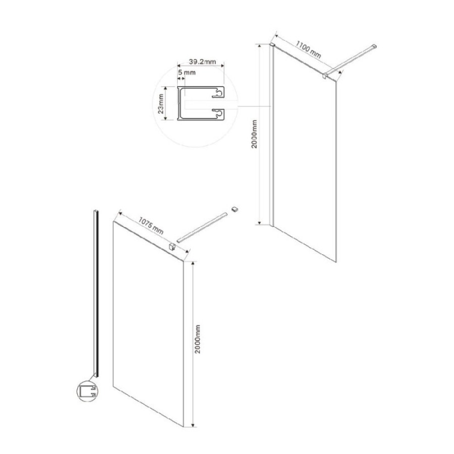 Душевая стенка Vincea Walk-In VSW-1H110CLBN, 110 см, со свободным входом, стекло прозрачное, профиль брашированный никель