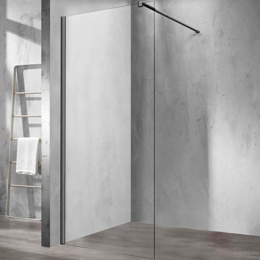 Душевая стенка Vincea Walk-In 120 см со свободным входом, стекло прозрачное, профиль воронёная сталь, gunmetal, VSW-1H120CLGM