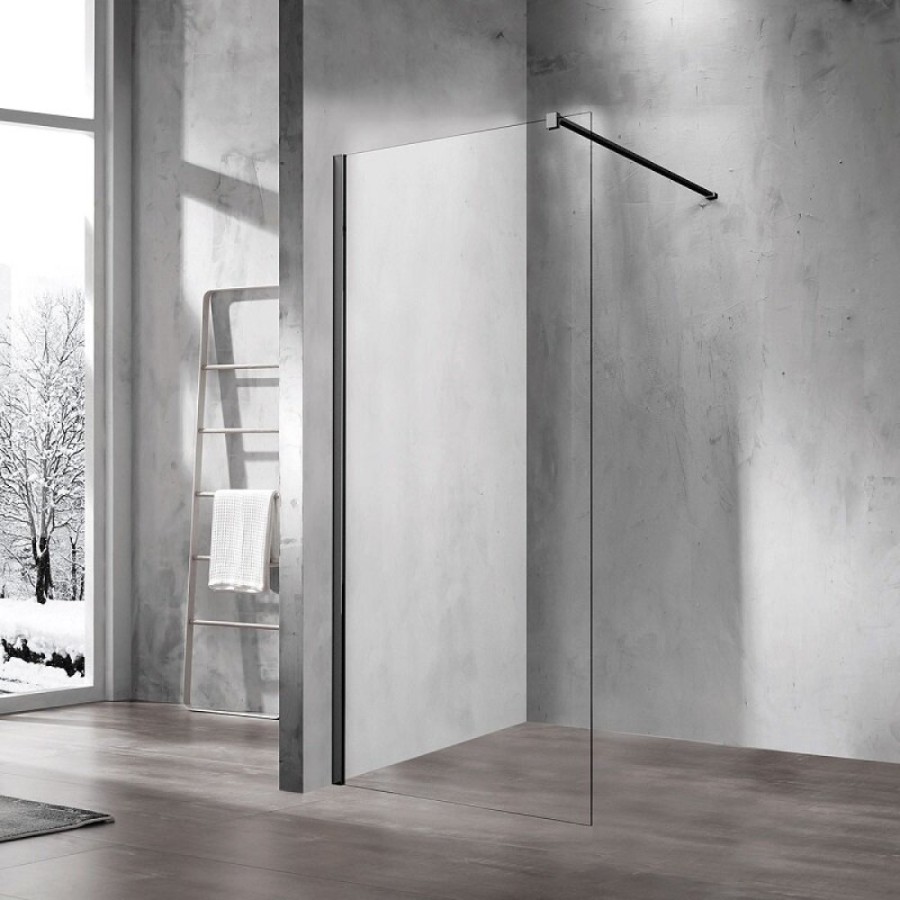 Душевая стенка Vincea Walk-In 60 см со свободным входом, стекло прозрачное, профиль черный матовый, VSW-1H600CLB