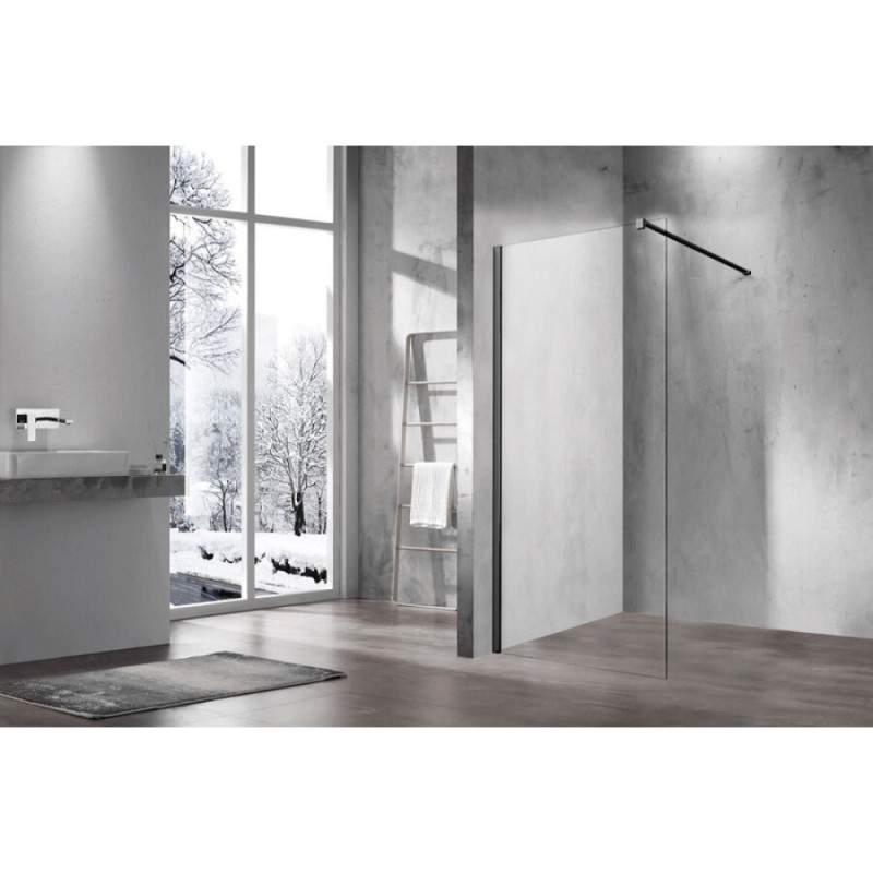 Душевая стенка Vincea Walk-In 60 см со свободным входом, стекло прозрачное, профиль черный матовый, VSW-1H600CLB