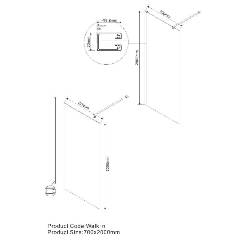 Душевая стенка Vincea Walk-In VSW-1H700CLBN, 70 см, со свободным входом, стекло прозрачное, профиль брашированный никель