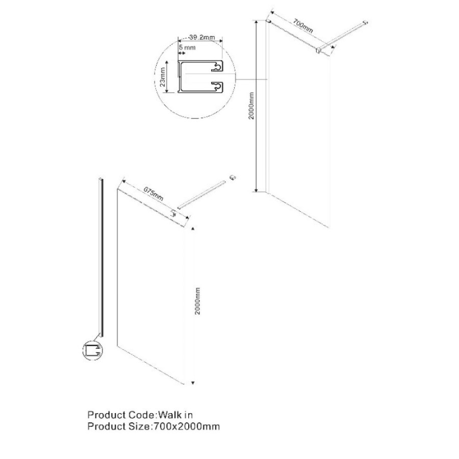 Душевая стенка Vincea Walk-In VSW-1H700CLBN, 70 см, со свободным входом, стекло прозрачное, профиль брашированный никель