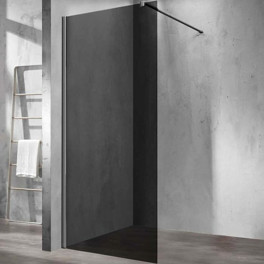 Душевая стенка Vincea Walk-In 90 см со свободным входом, стекло тонированное, профиль воронёная сталь, gunmetal, VSW-1H900CGGM