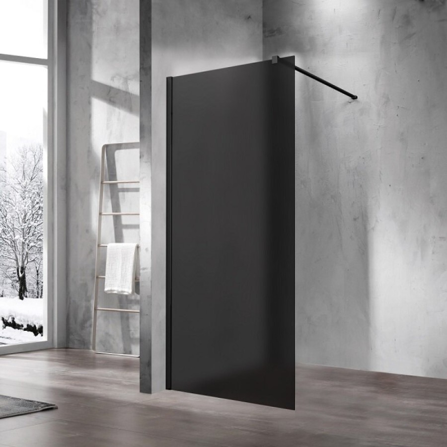 Душевая стенка Vincea Walk-In VSW-1H900GFB, 90 см со свободным входом, стекло матовое тонированное, профиль черный матовый