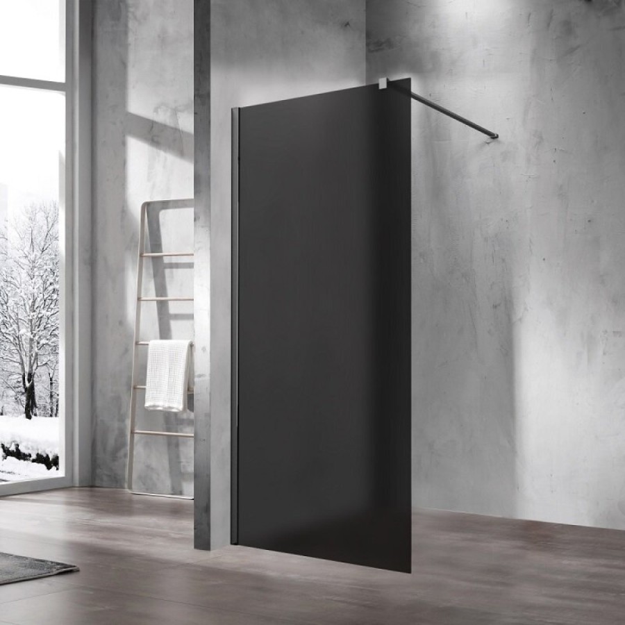 Душевая стенка Vincea Walk-In VSW-1H900GFGM, 90 см со свободным входом, стекло матовое тонированное, профиль вороненая сталь