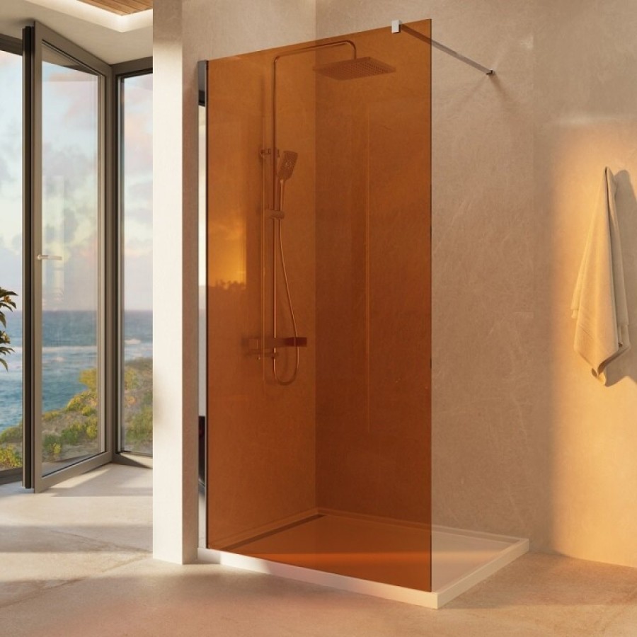 Душевая стенка Vincea Walk-In VSW-1H900GS, 90 см со свободным входом, стекло янтарь, профиль хром